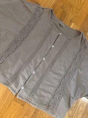 Aerie Taupe Knit Top with Lace Trim